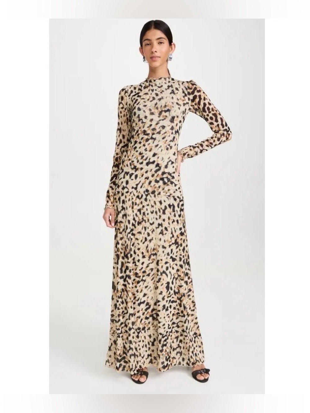 RESA The Lyon Maxi Dress In Balthazar Long Sleeve Mock Neck Leopard Print Small